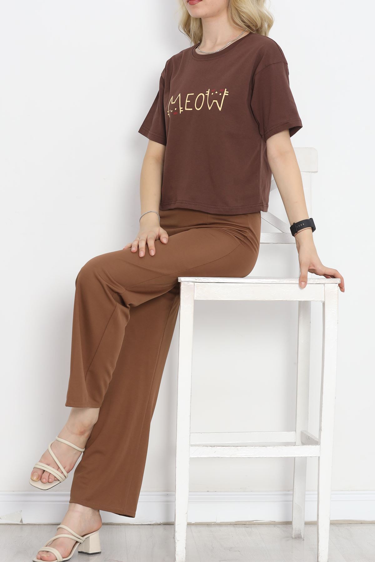 Printed Crop T-shirt Coffee - 16475.1567.