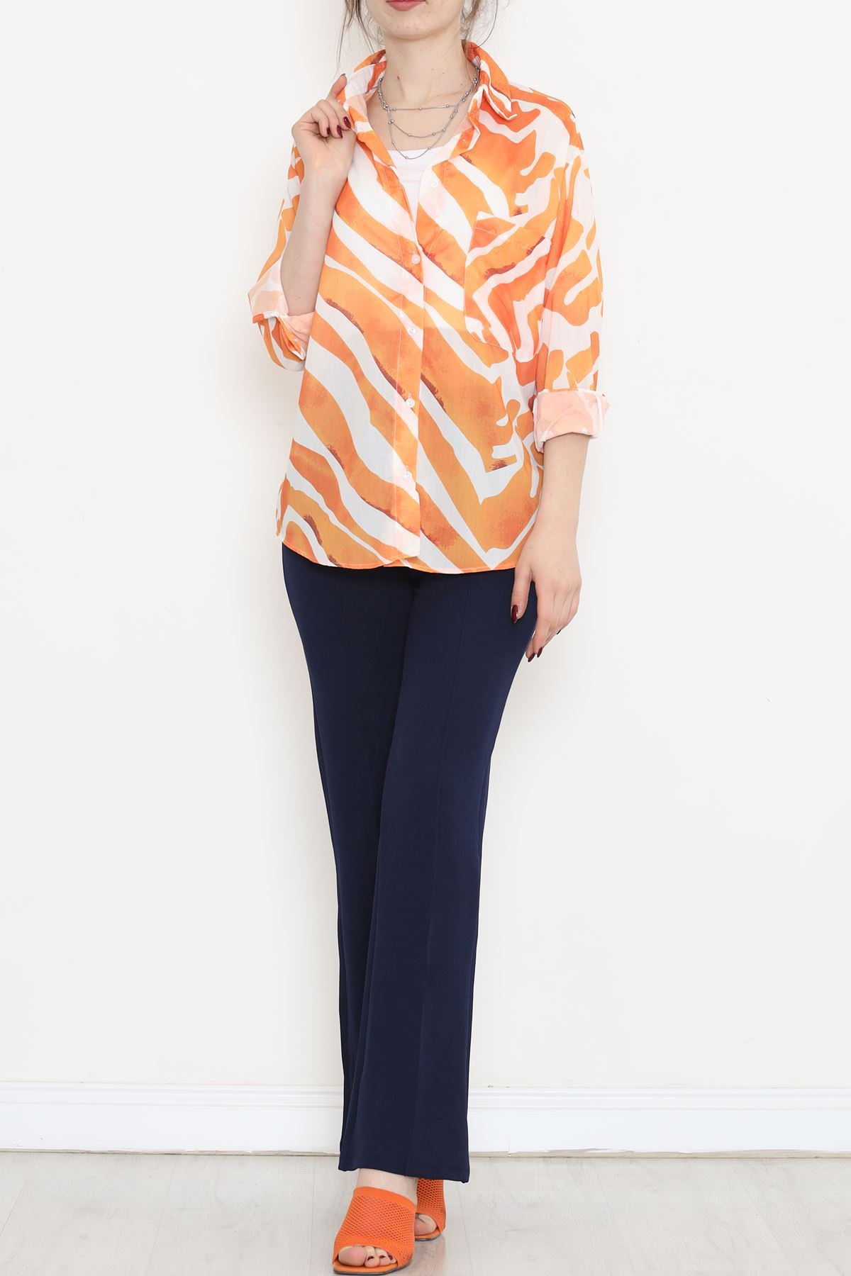 Voile Patterned Shirt Orange - 989.1247.