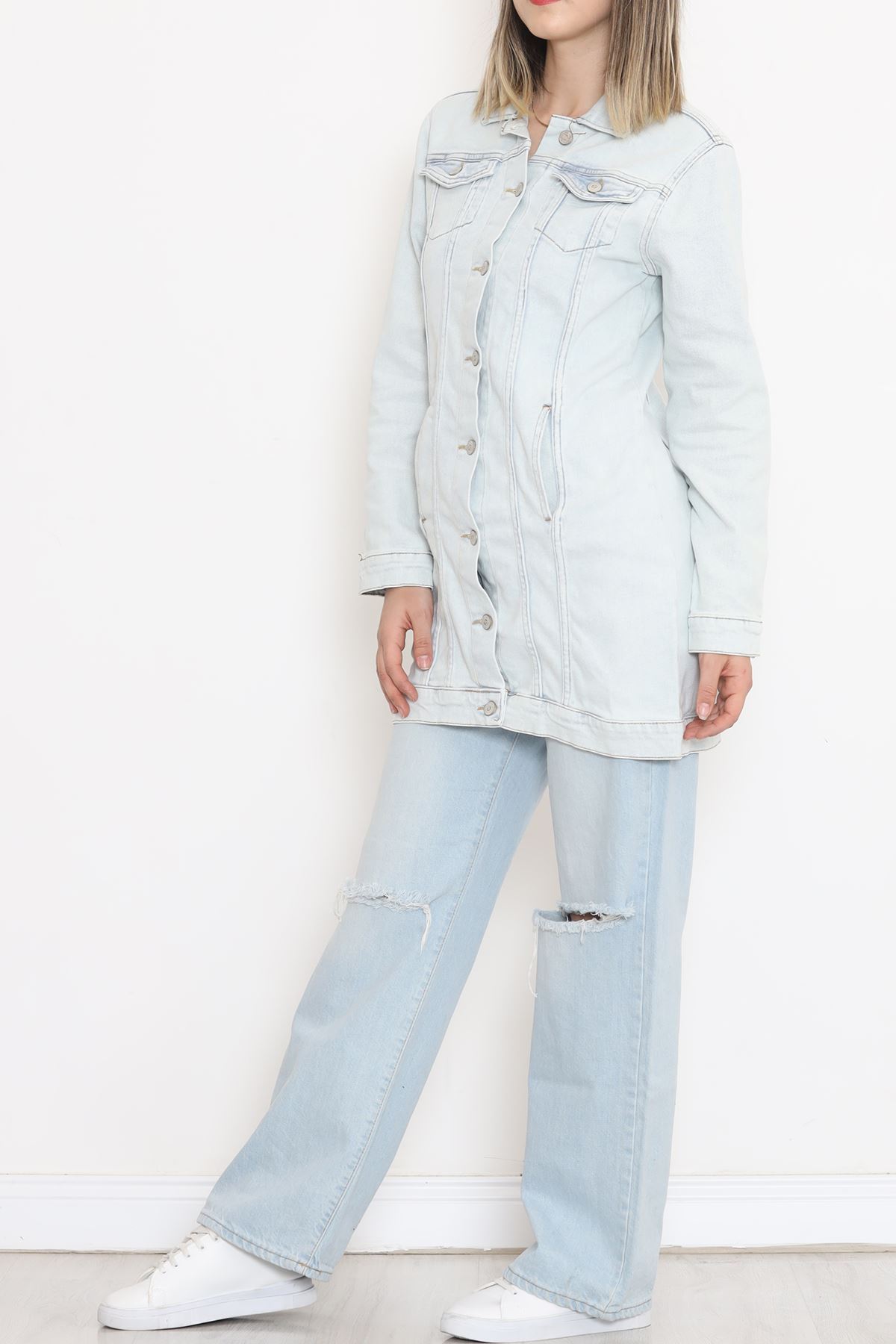 Double Pocket Long Denim Jacket Ice Blue - 18547.1836.