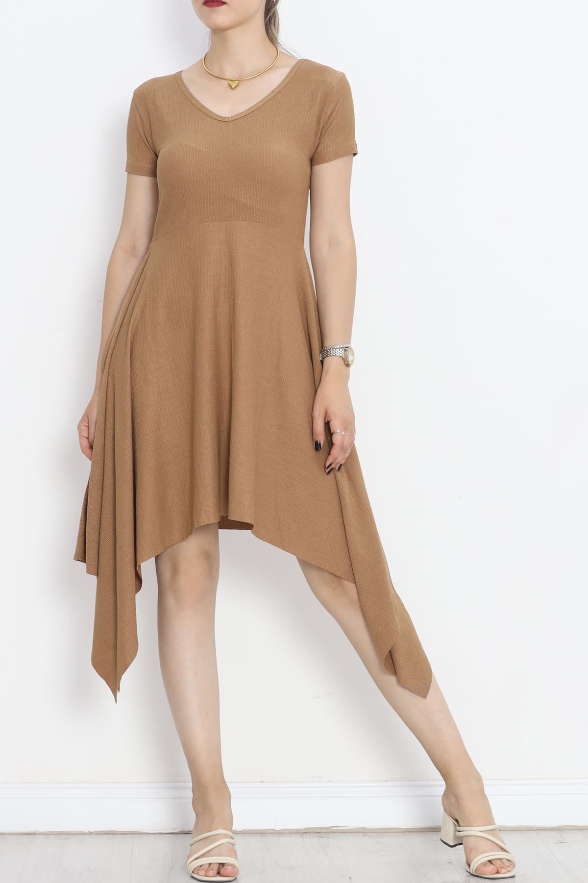 V Neck Dress Light Brown - 18728.701.