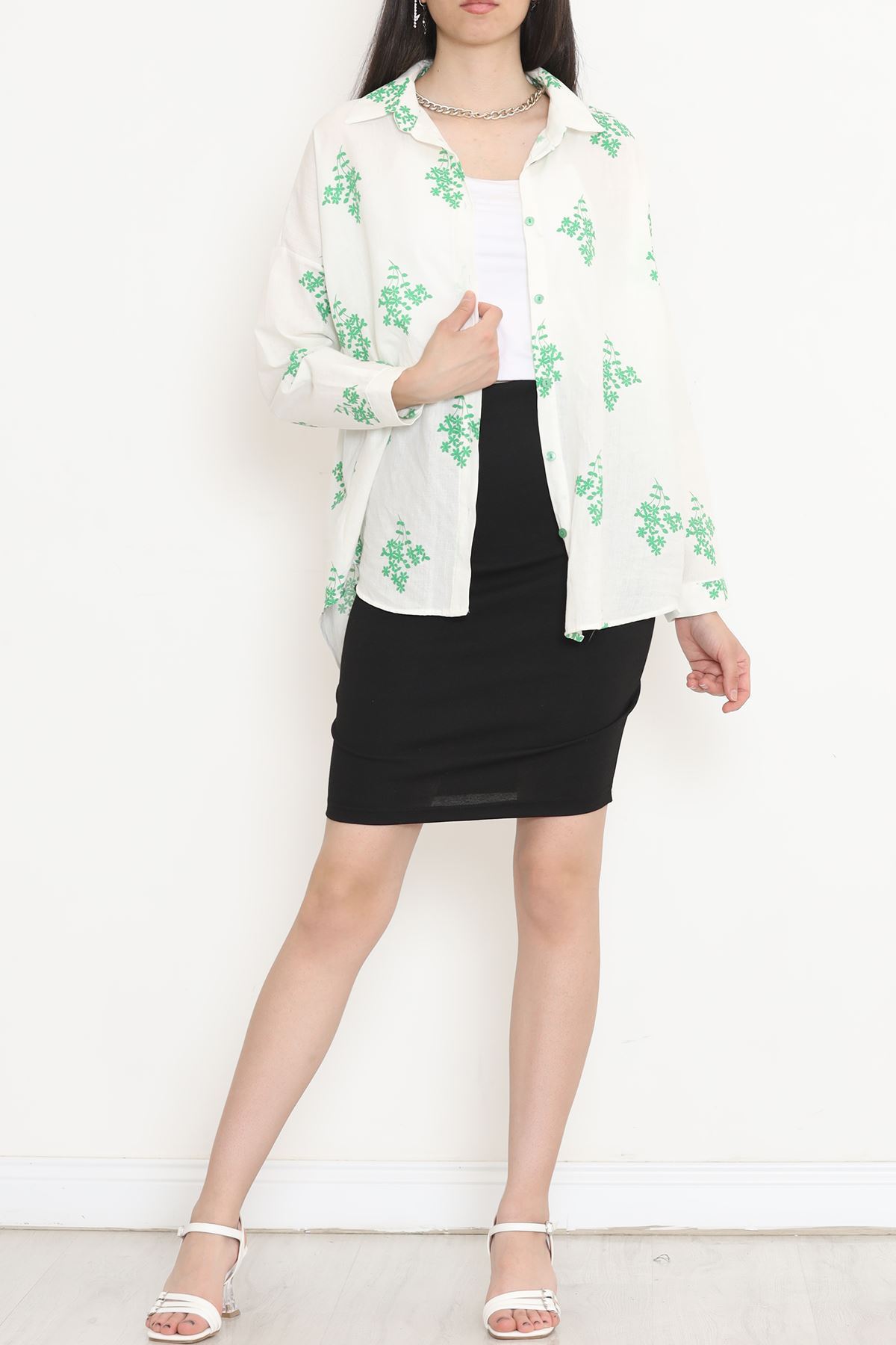 Floral Patterned Shirt White-Green - 16509.1775.