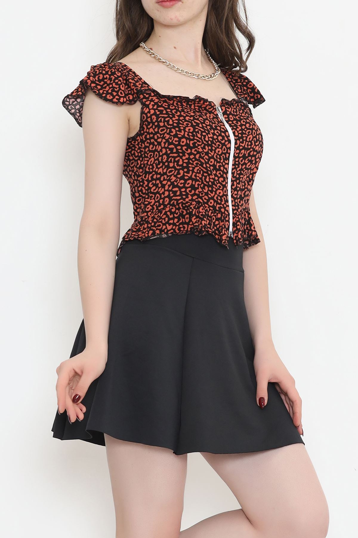 Crop Blouse with Zipper Tile - 18473.1153.