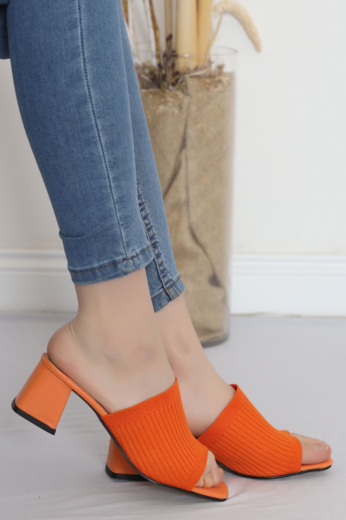 5 Cm Heeled Slippers Oranj - 18199.264.