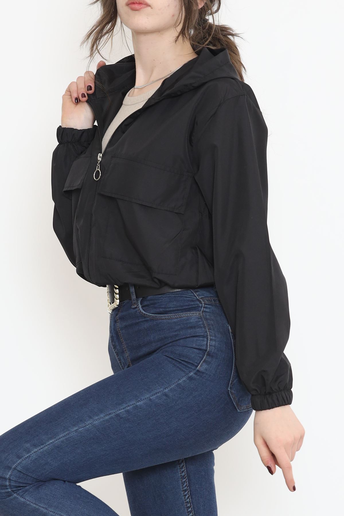 Double Pocket Crop Raincoat Black - 17743.1247.