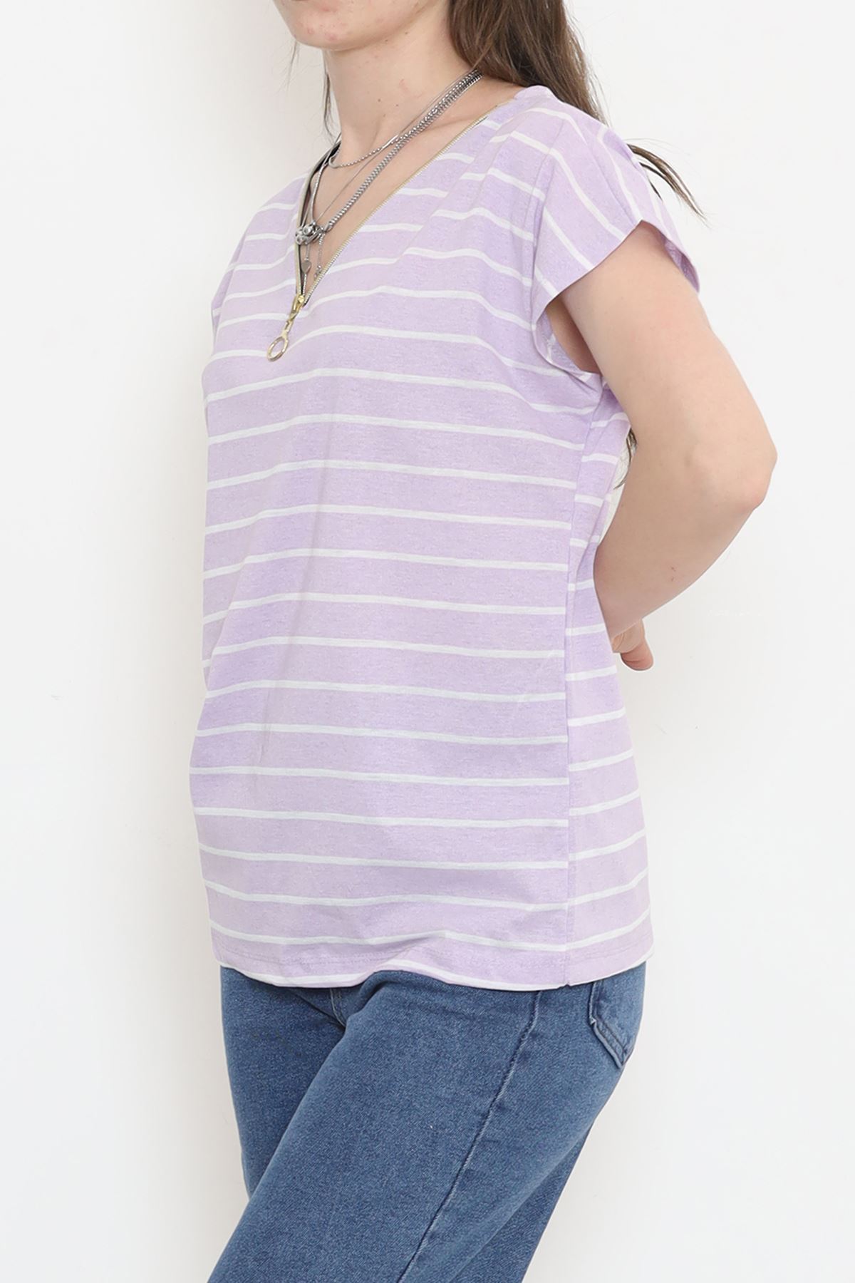 Zippered Striped T-shirt Lilac - 9657.1567.