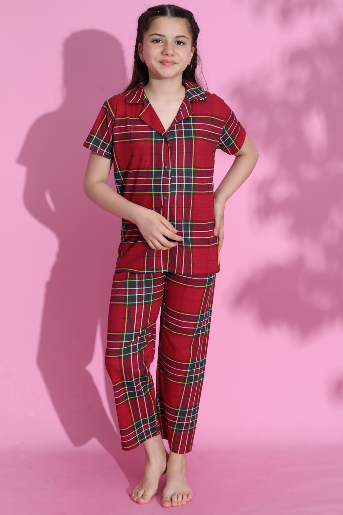 4-13 Years Old Children's Pajama Set Maroon-checked - 403.1287.