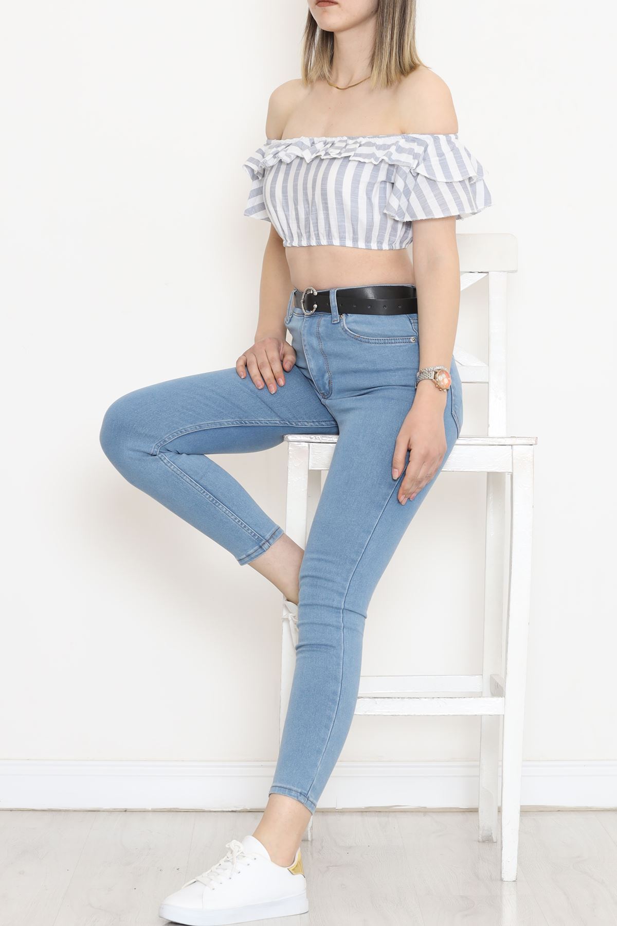 Striped Crop Blouse White-smoked - 18426.631.