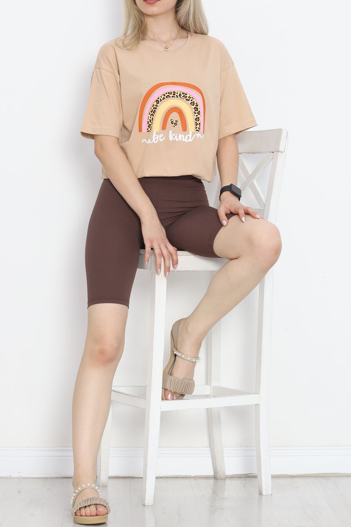 Printed Crew Neck T-shirt Mink - 16522.1567.