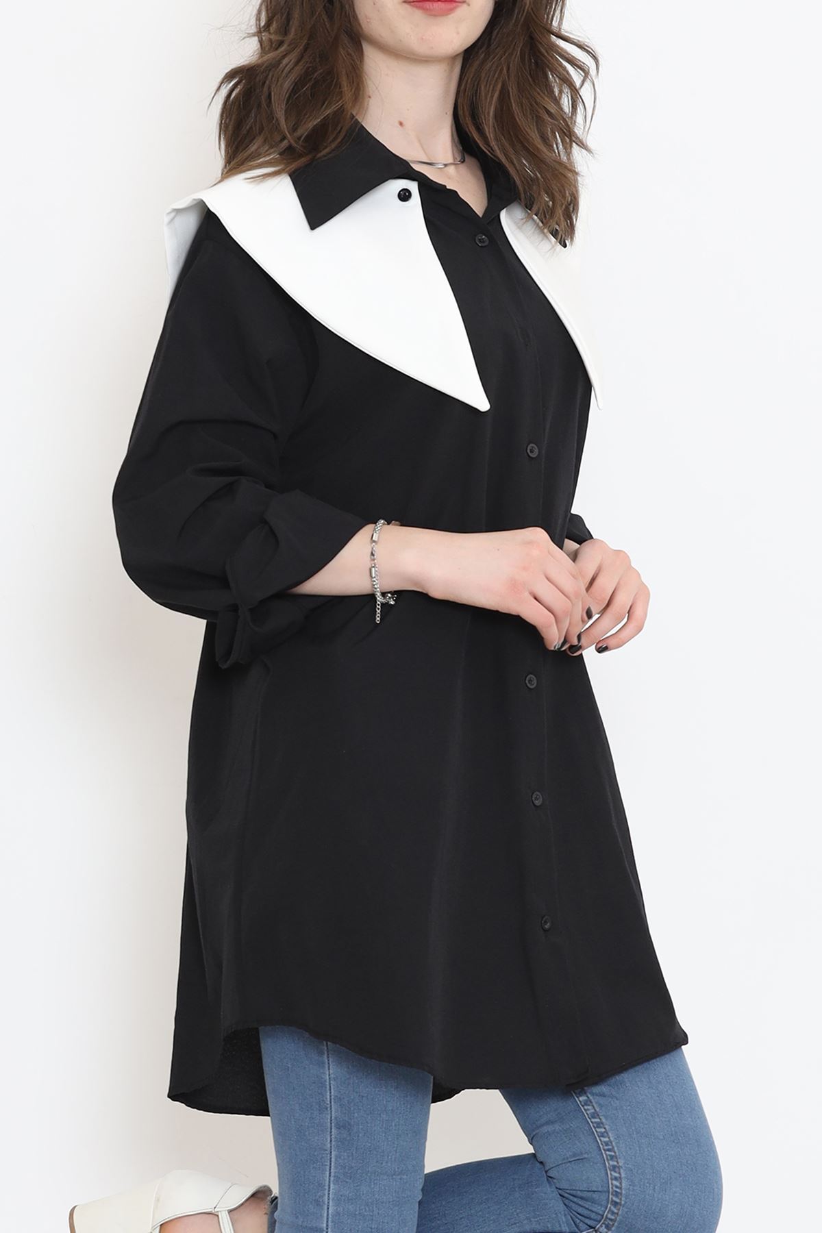 Wide Collar Poplin Shirt Black - 16718.255.