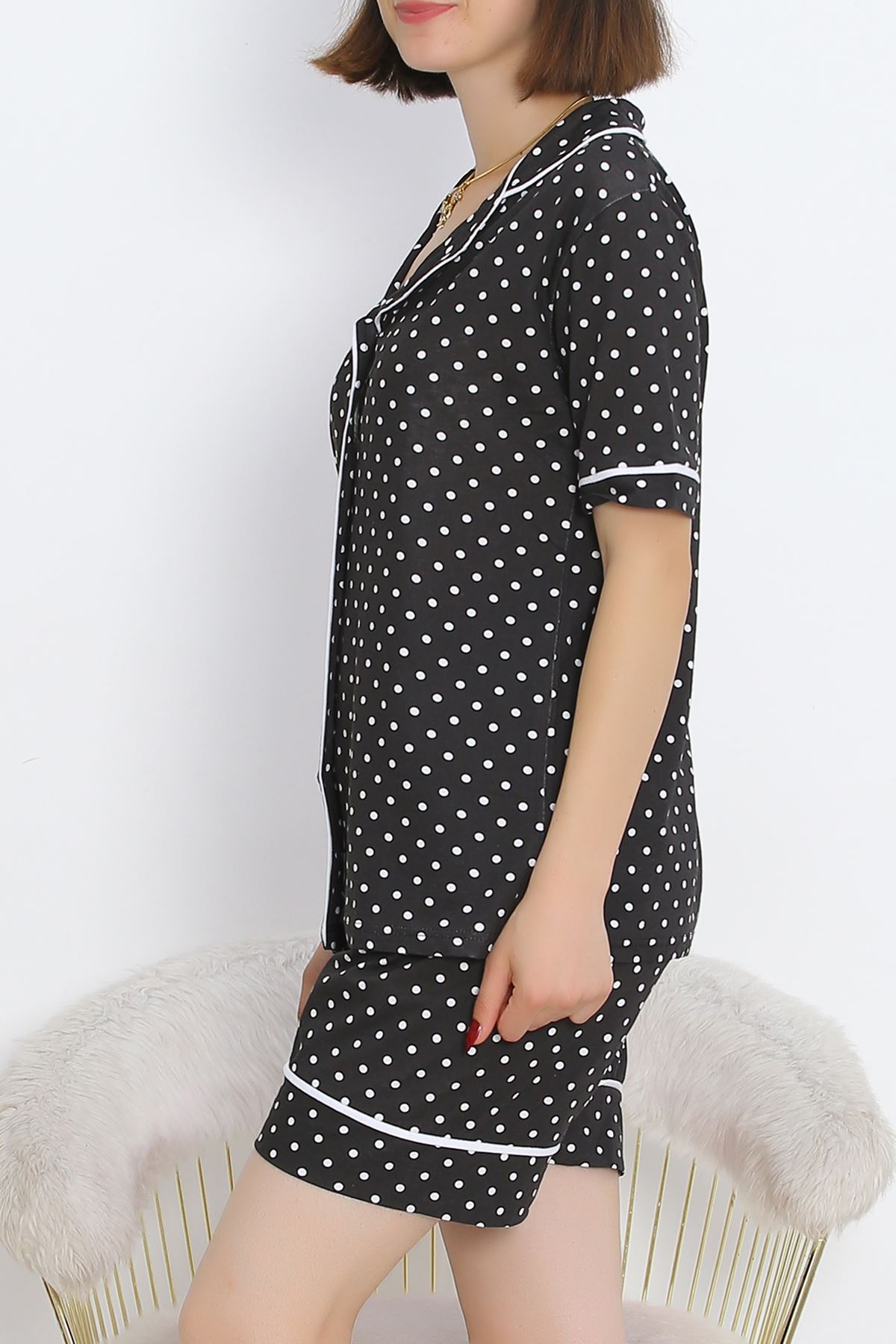 Buttoned Shorts Pajama Set Dotted Black - 18944.1567.