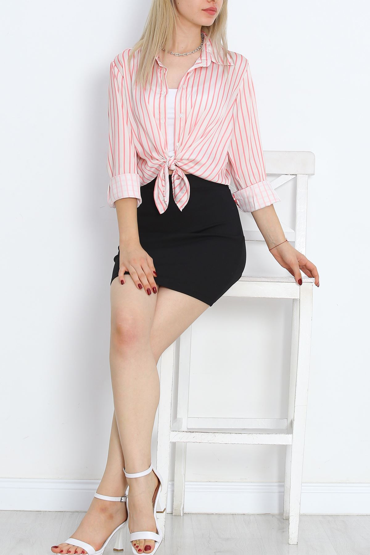 Striped Satin Shirt Pink Striped - 18889.1247.