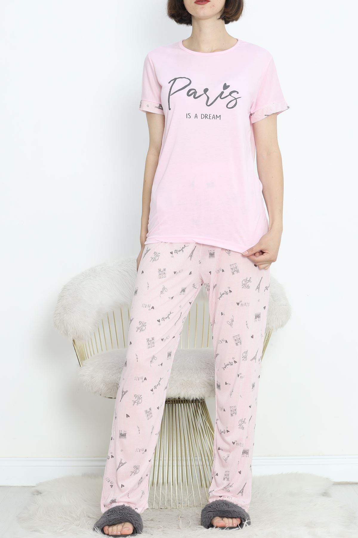 Poliviskon Crew-Neck Pajama Set Pink-Black - 301.1287.