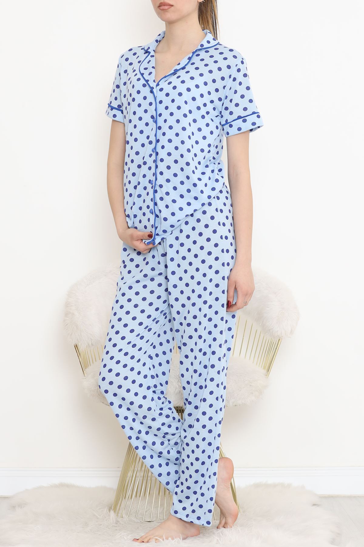 Polyviscose Interlock Short Sleeve Pajama Set Blue - 927.1287.