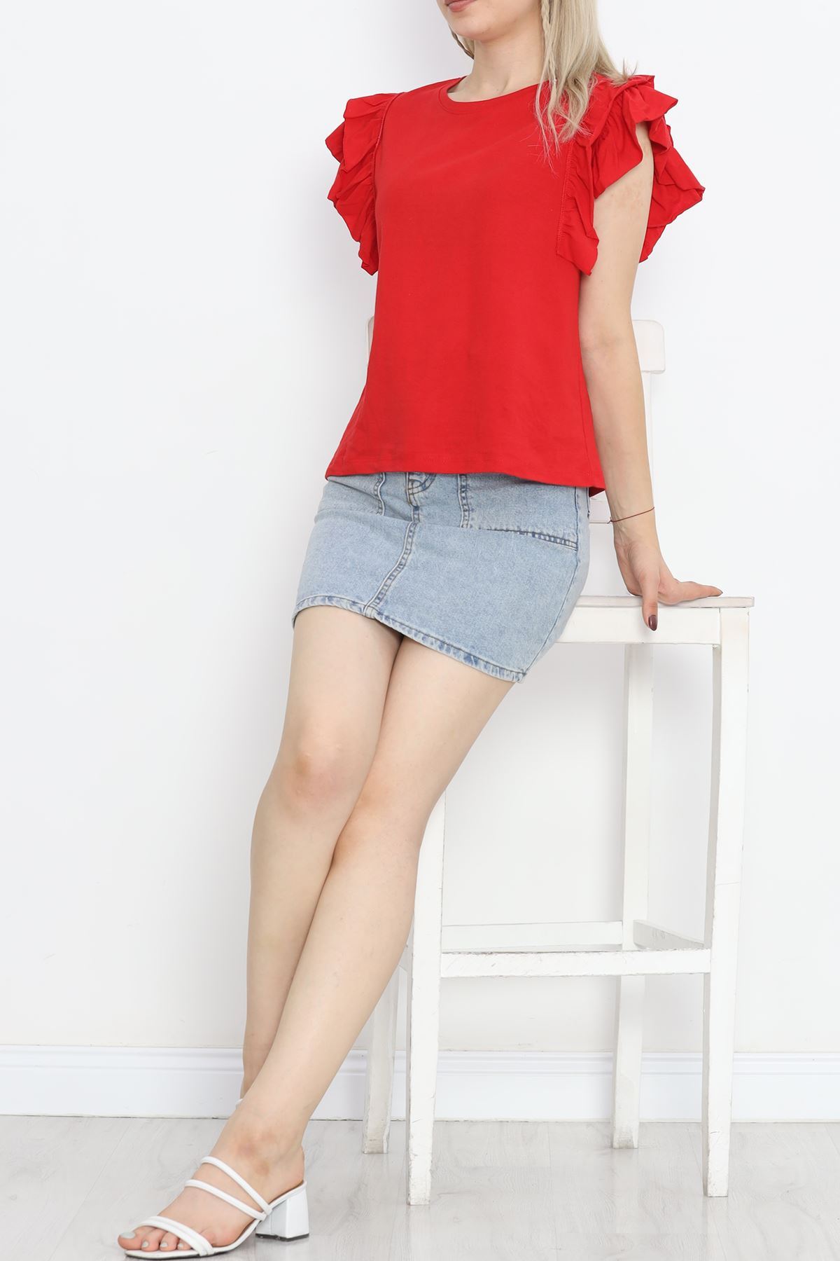 Ruffle Sleeve T-Shirt Red - 15876.1567.