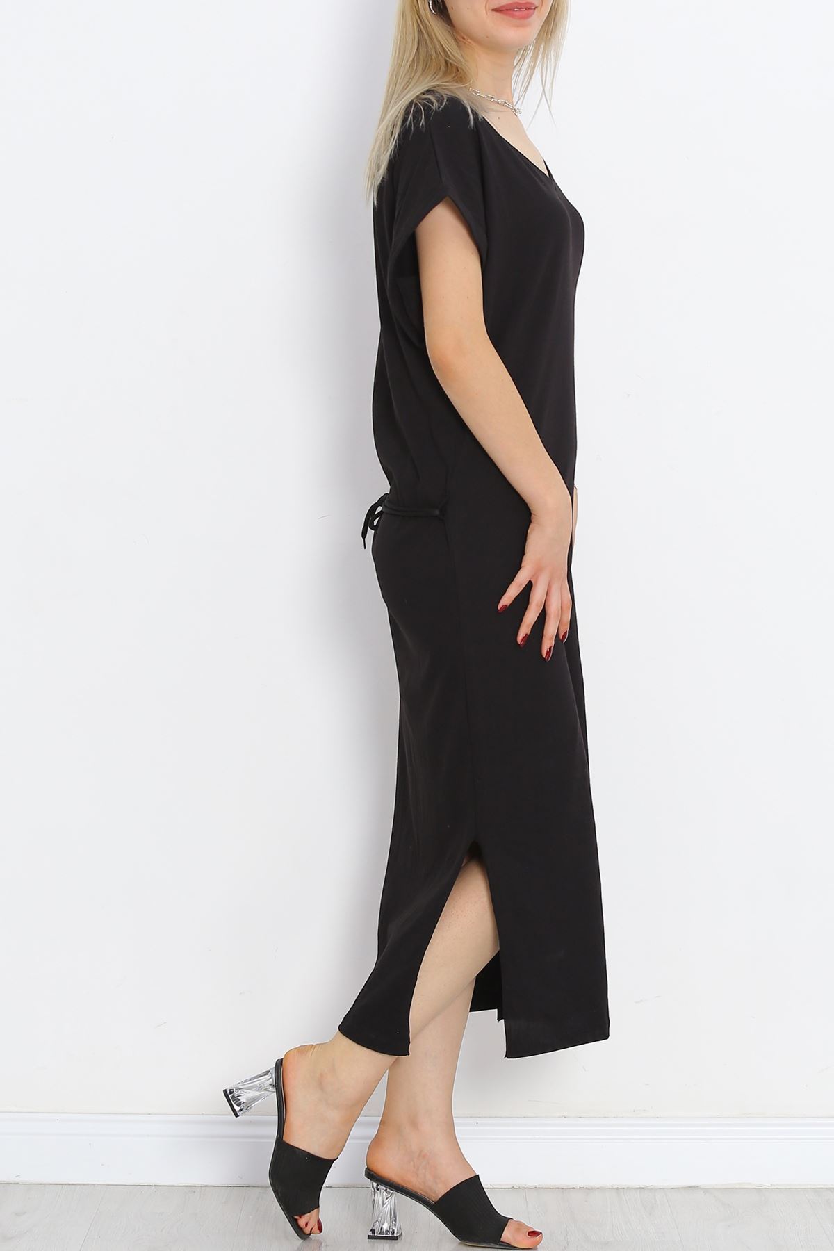 V-Neck Single Jersey Dress Black - 15864.1567.