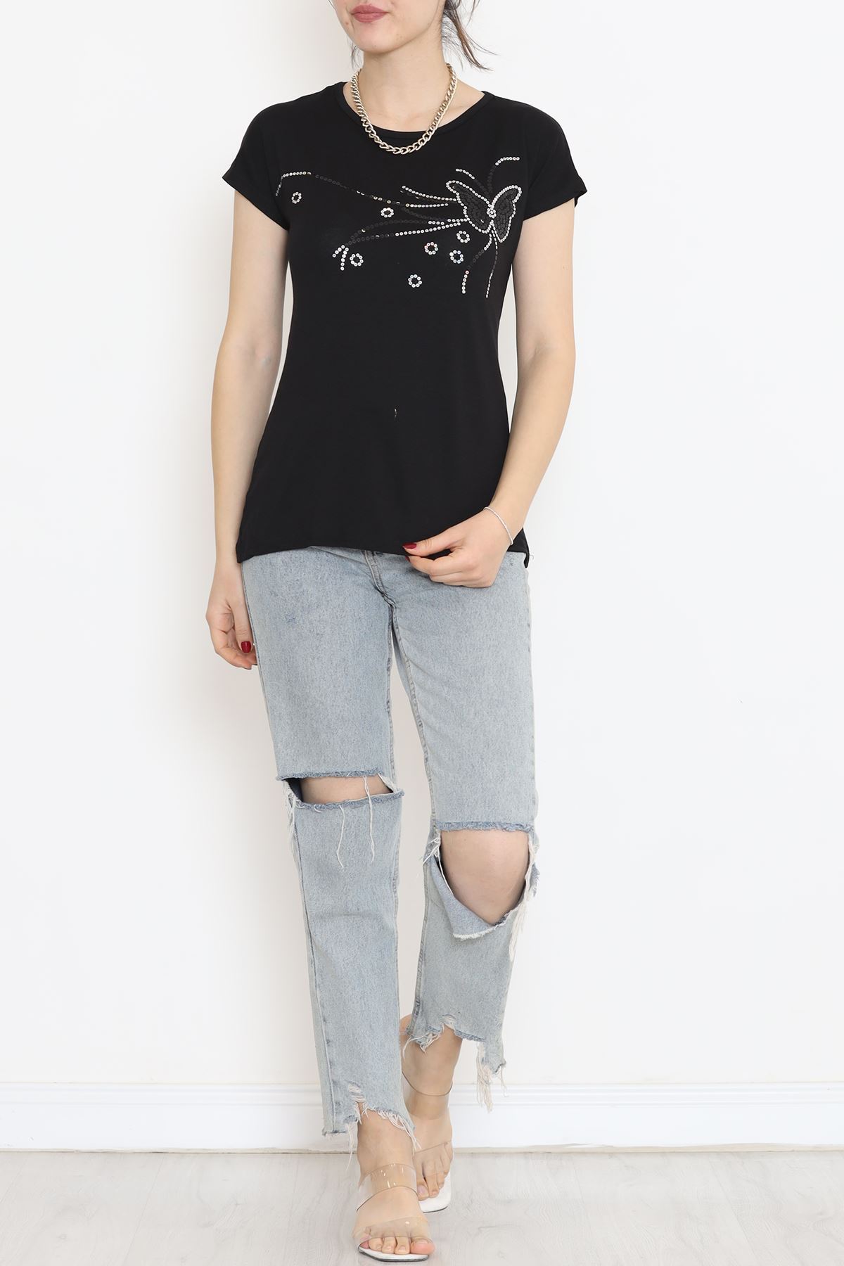 Sequin Embroidered Blouse Black - 17131.599.