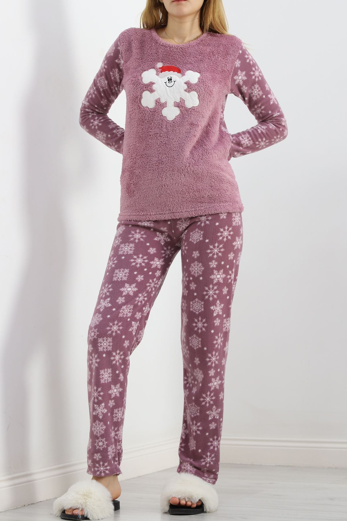 Peluş Polar Pijama Takımı Lilabeyaz - 19178.1050.