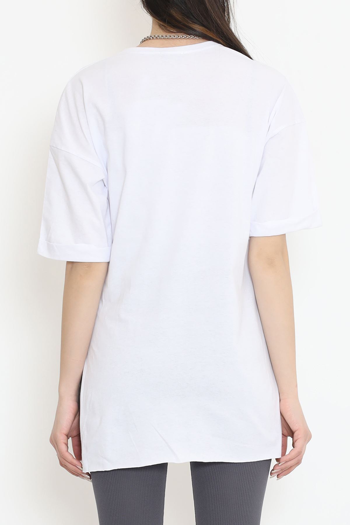 Printed Side Slit T-shirt White - 16557.1567.