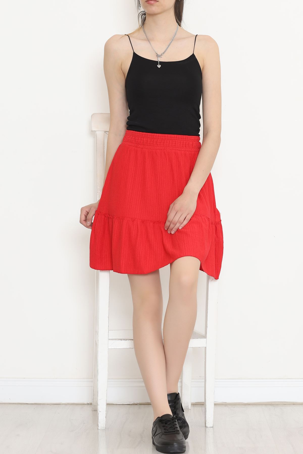 Pleated Ruffled Flared Skirt Red - 16559.631.