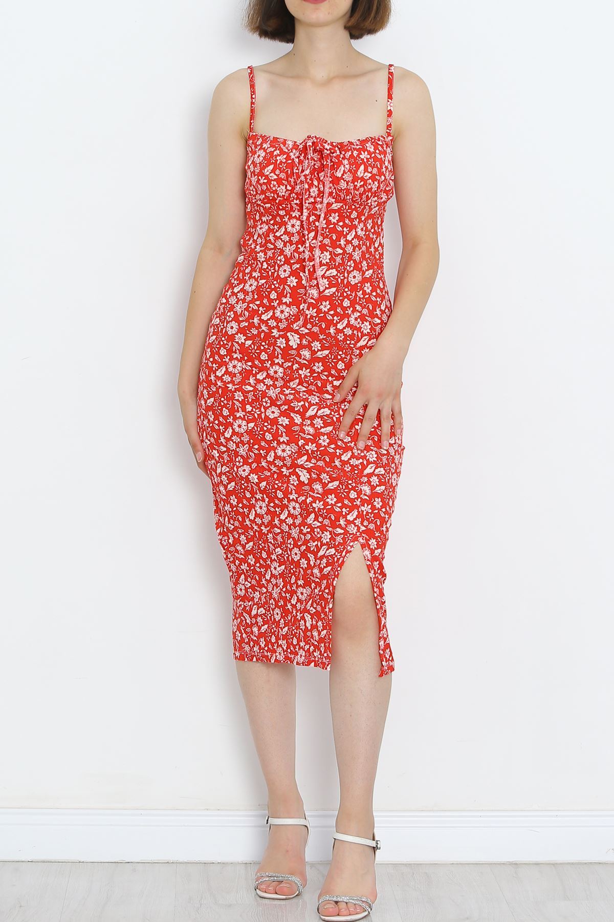 Strappy Patterned Dress Red Floral - 650.1247.