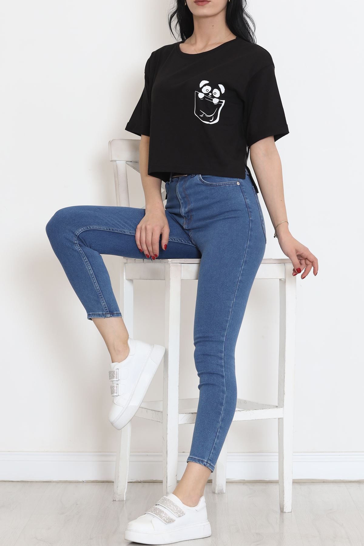 Printed Crop T-shirt Black - 16487.1567.