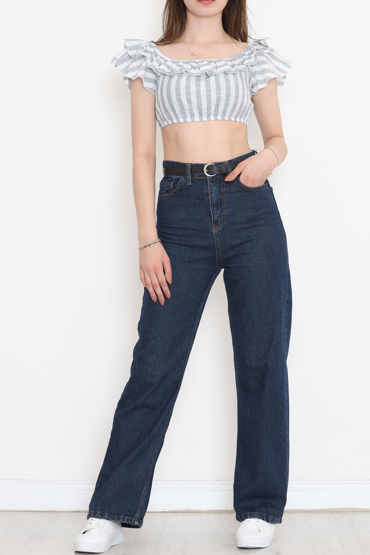 Striped Crop Blouse Gray-White - 18426.631.