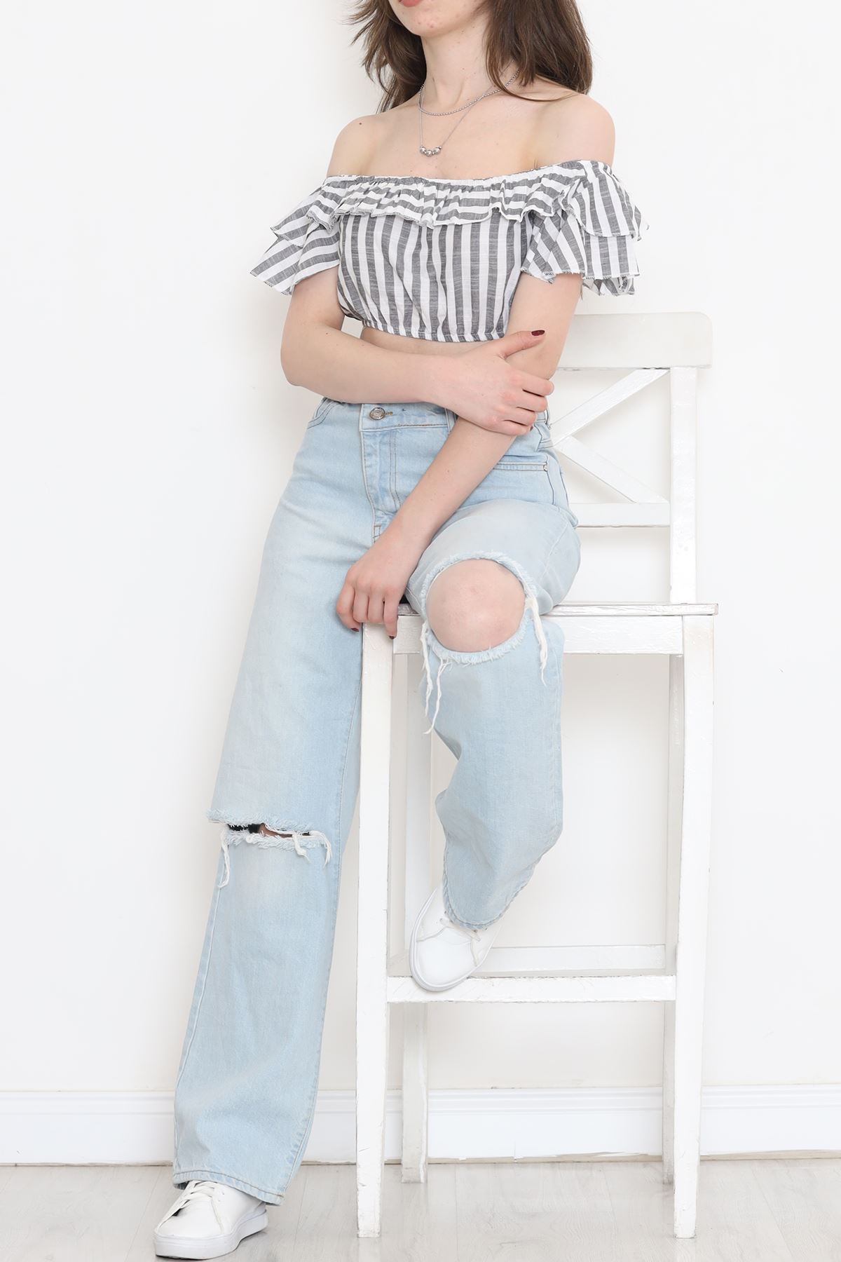 Striped Crop Blouse Smoked White - 18426.631.