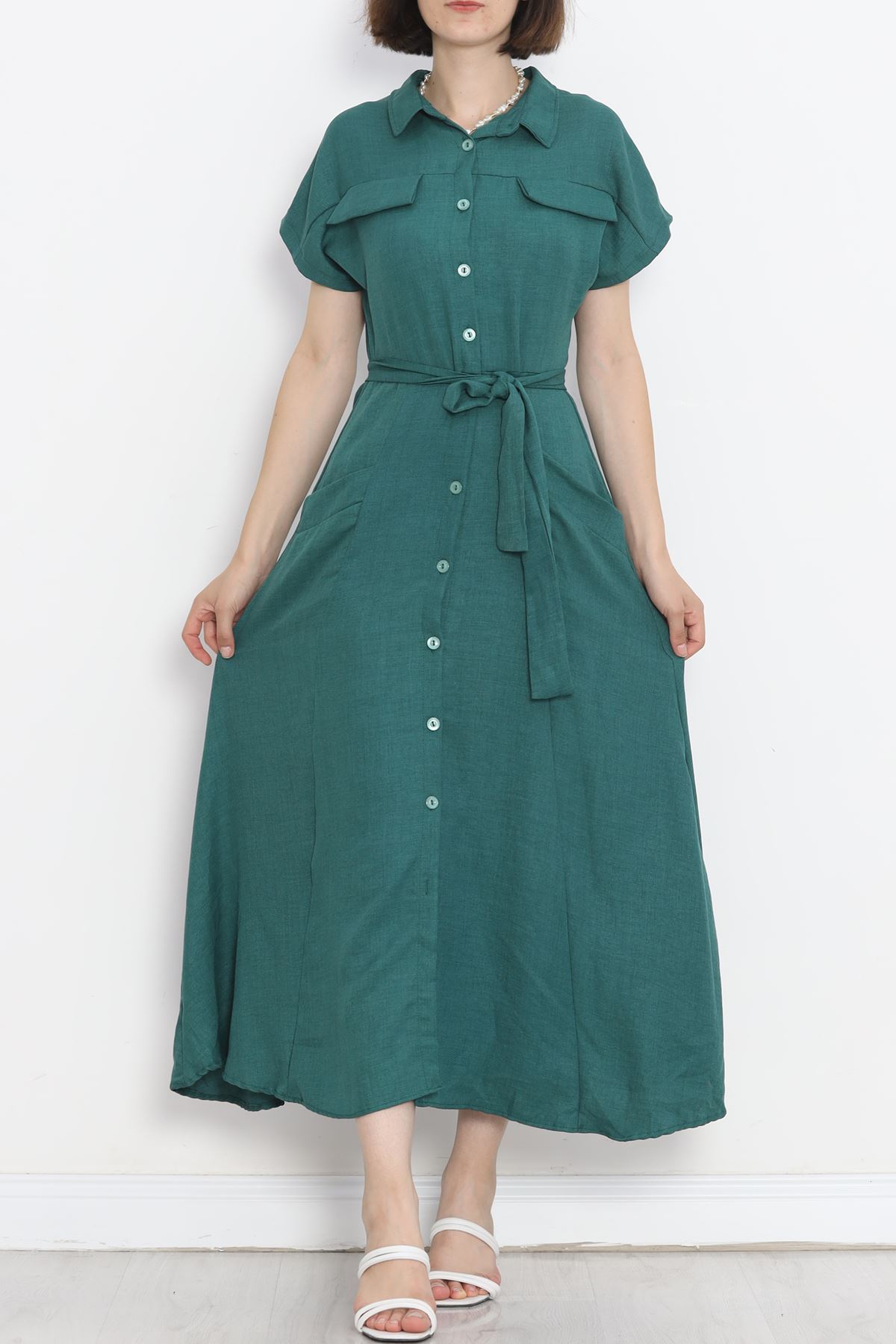 Pocket Detail Belted Dress Emerald - 18674.1778.