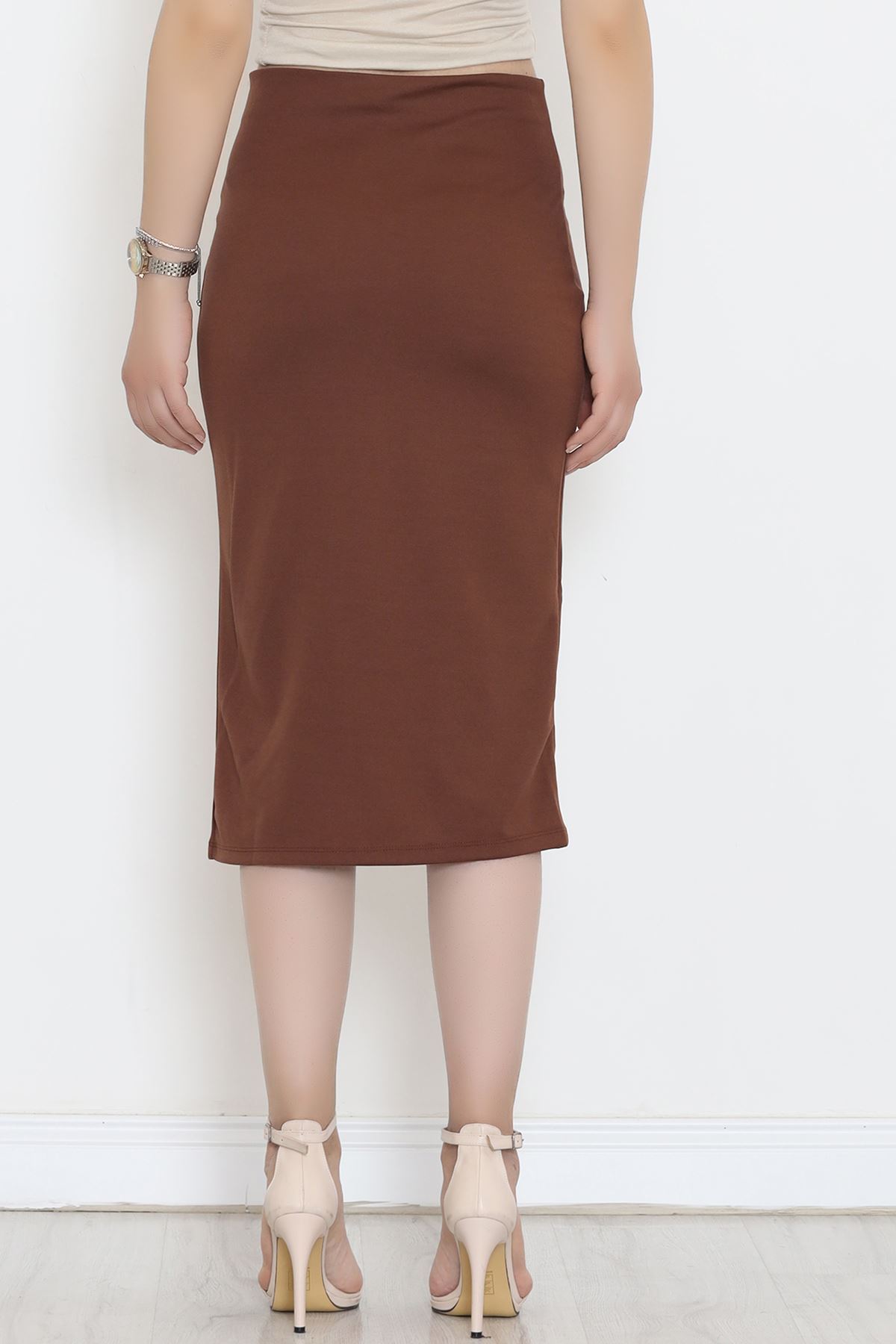 Buttoned Slit Skirt Light Brown - 12598.631.