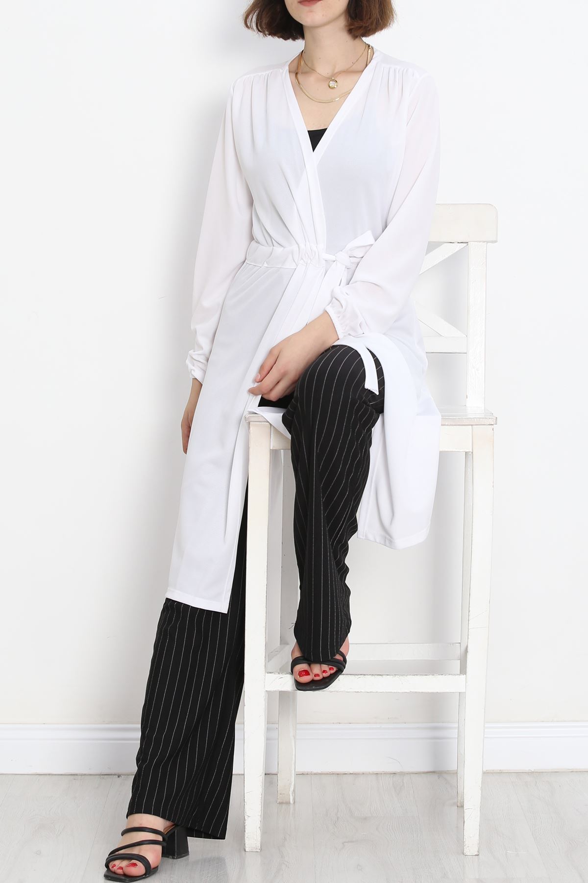 Beli Kemerli Kimono Beyaz - 10013.1778.