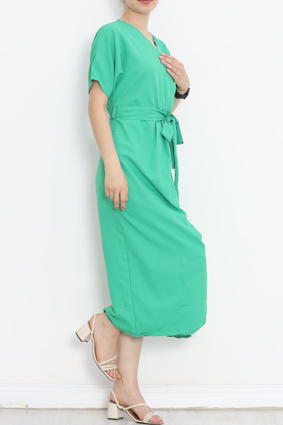 Double-breasted Collar Belted Dress Green1 - 152445.701.