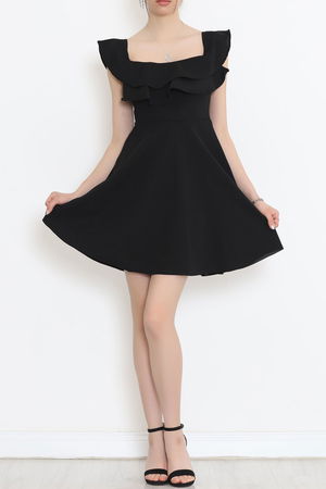 Tulle Collar Ruffle Dress Black - 58838.1592.