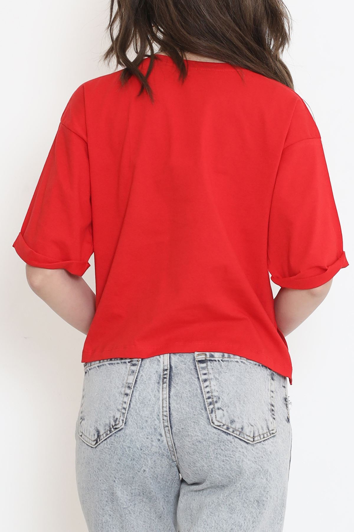 Crew Neck T-shirt with Pockets Red - 16563.1567.