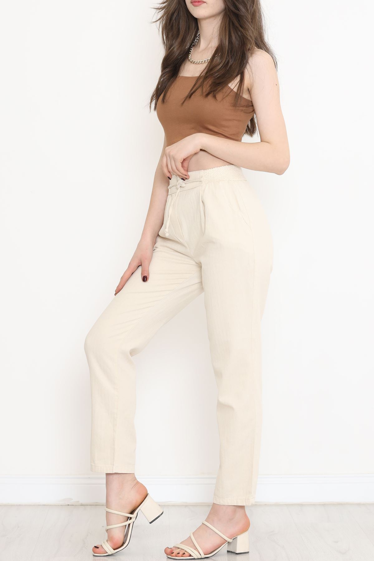 Guipure Linen Pants Beige - 152318.1779.