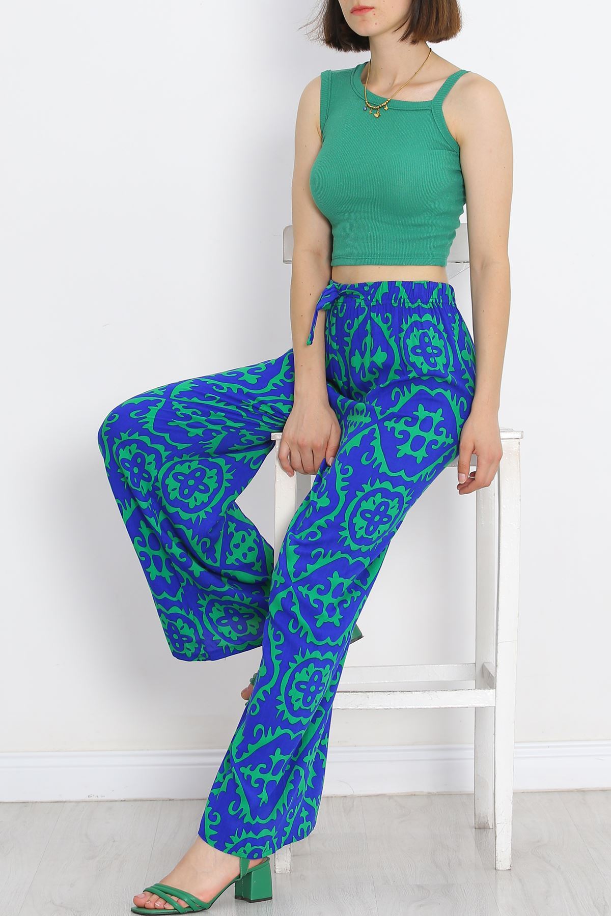 Patterned Woven Trousers Saksy Green - 18979.1095.