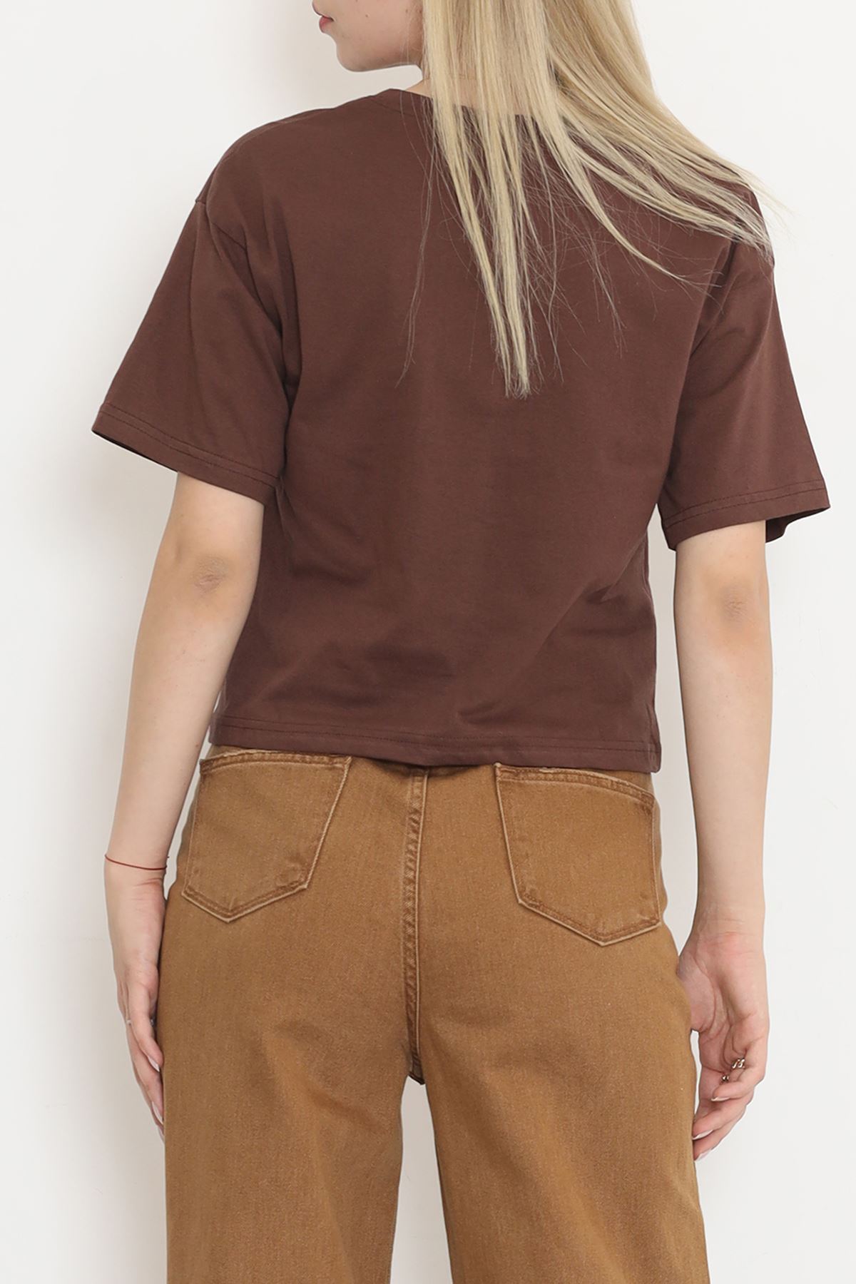 Printed Crop T-shirt Coffee - 16468.1567.