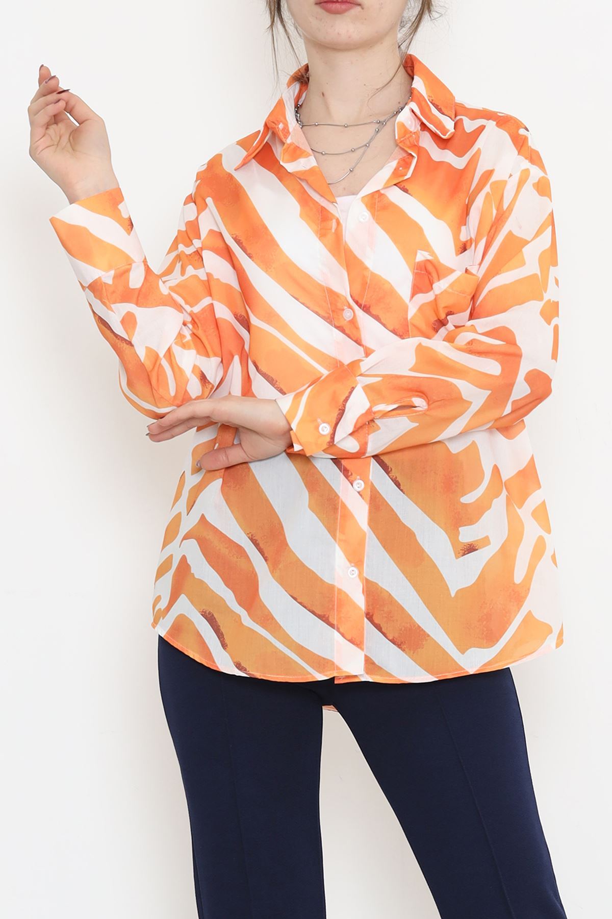 Voile Patterned Shirt Orange - 989.1247.