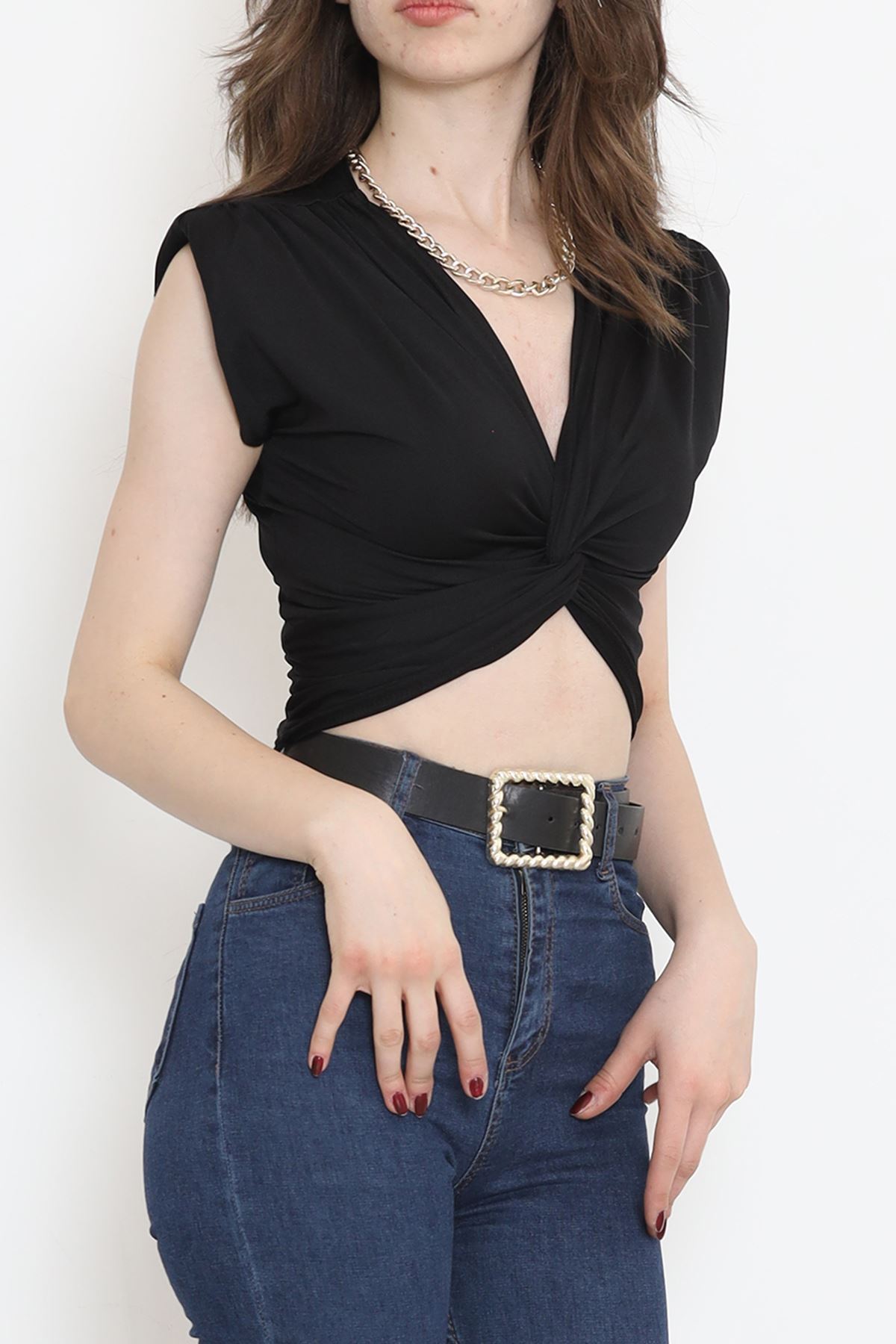 Front Tie Front Blouse Black - 12213.631.