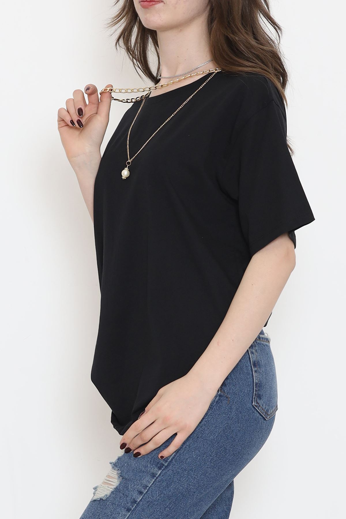 Necklace Detailed T-Shirt Black - 2520.555.