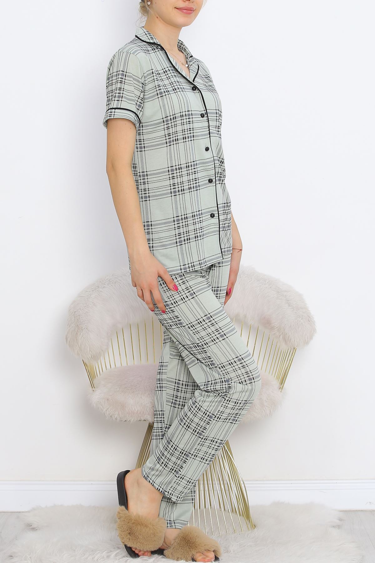 Polyviscose Interlock Short Sleeve Pajama Set Mintsiyah - 927.1287.