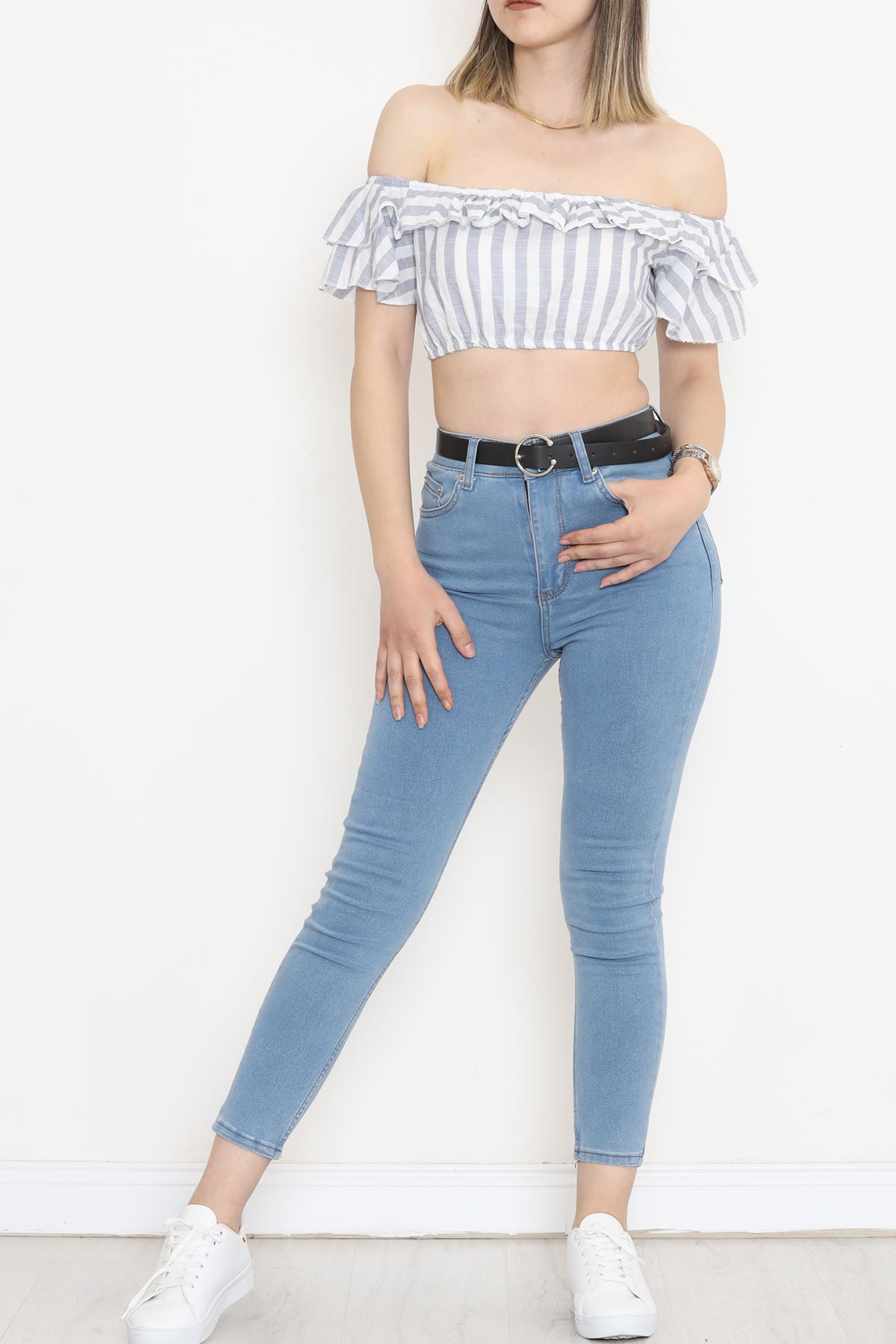 Striped Crop Blouse White-smoked - 18426.631.