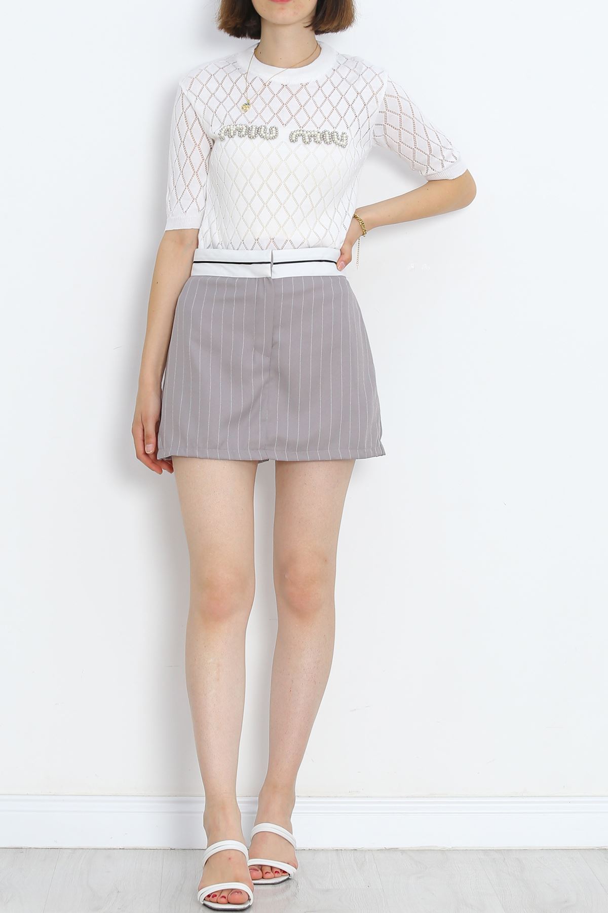 Striped Shorts Skirt Gray - 970.1247.