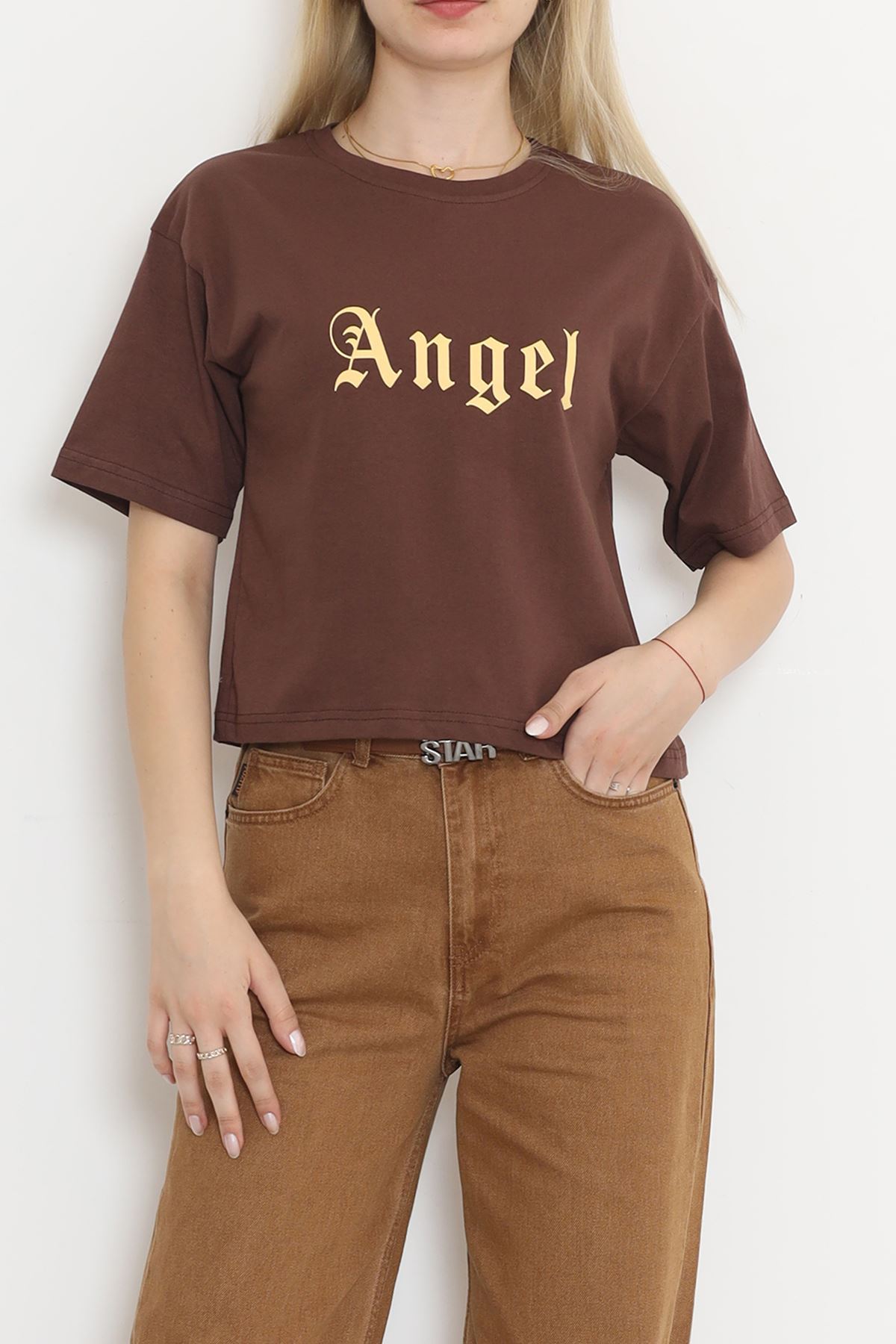 Printed Crop T-shirt Coffee - 16474.1567.