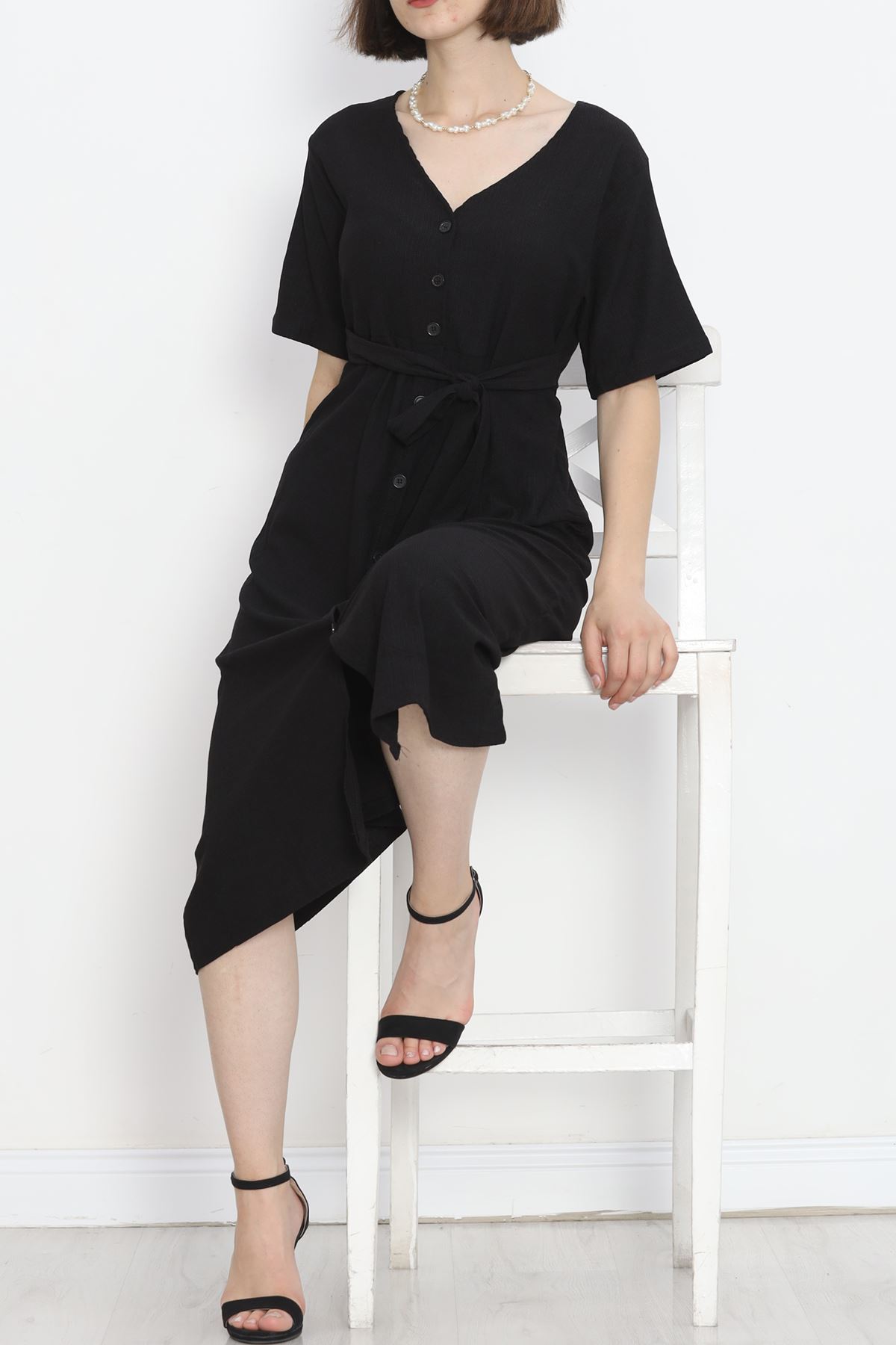 Front Buttoned Dress Black - 12181.1254.