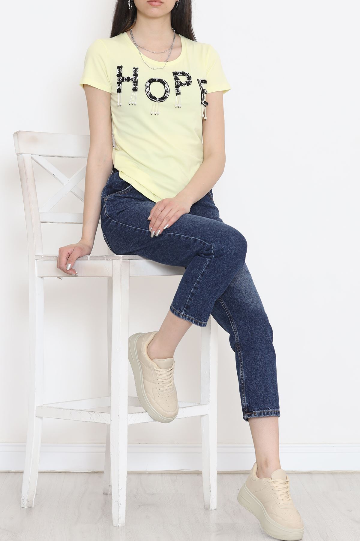 T-shirt with Sparkling Tassels Yellow - 1001.1367.