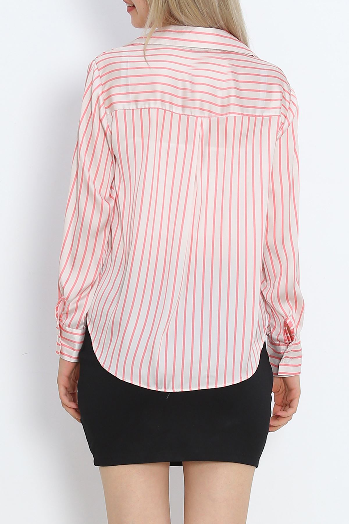 Striped Satin Shirt Pink Striped - 18889.1247.