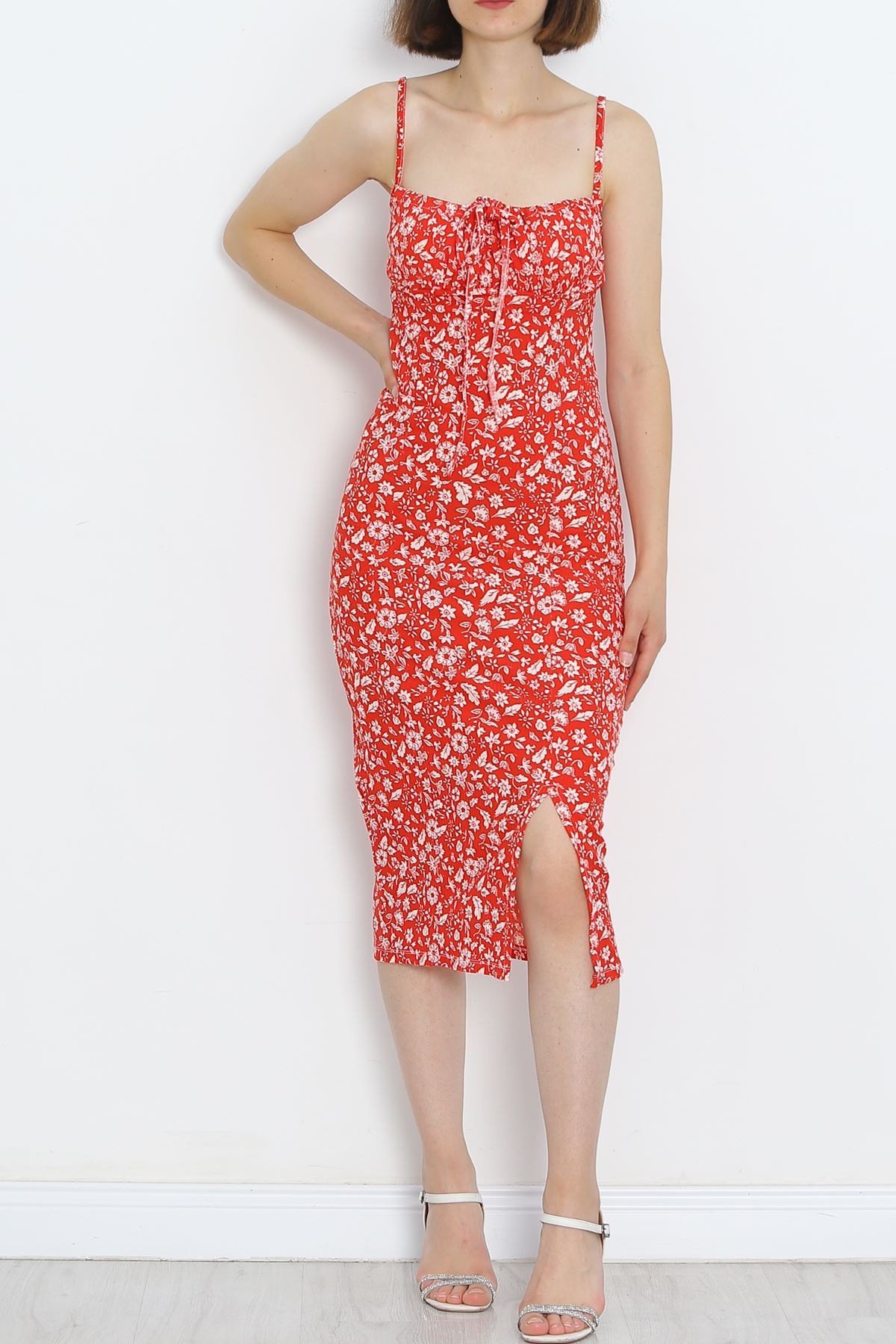 Strappy Patterned Dress Red Floral - 650.1247.