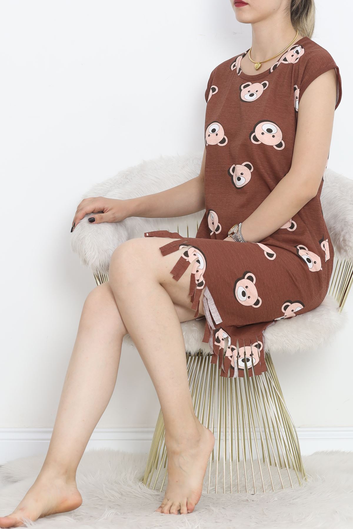 Printed Rotation Tasseled Dress Dark Brown - 263.1287.