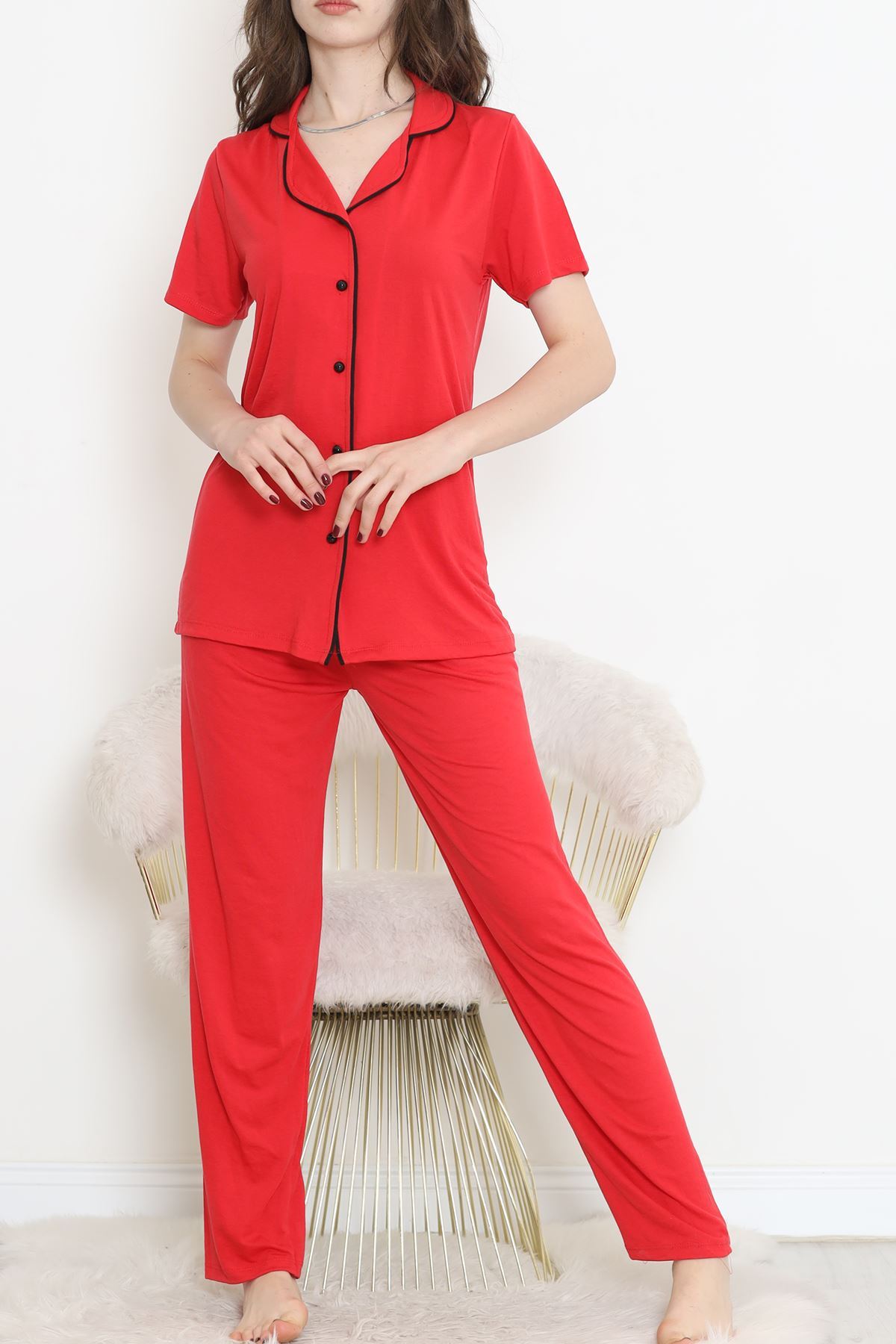 Short Sleeve Polyviscose Suit Red - 707.1287.