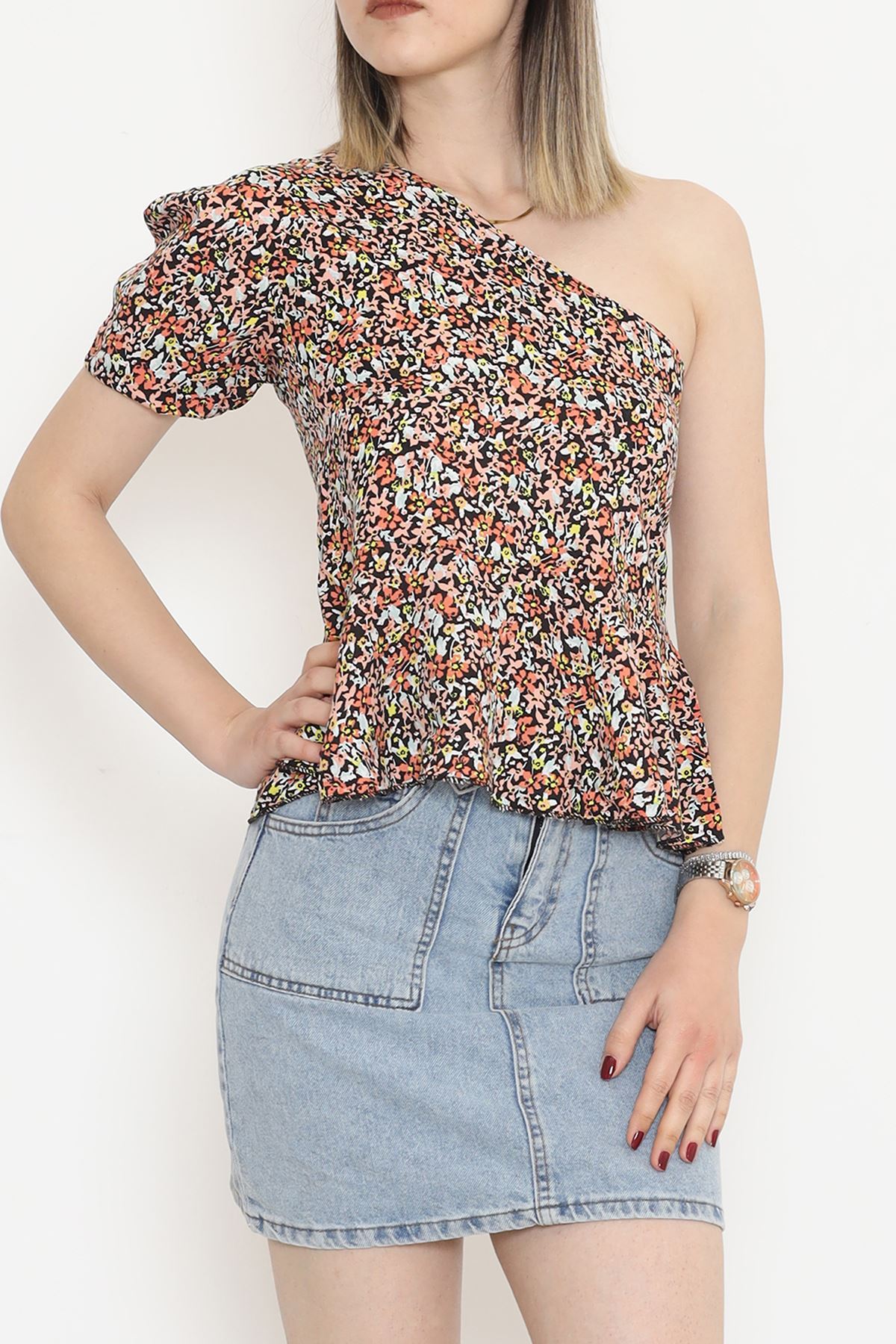 Waist Ruffle Blouse Salmon Floral - 18483.1153.